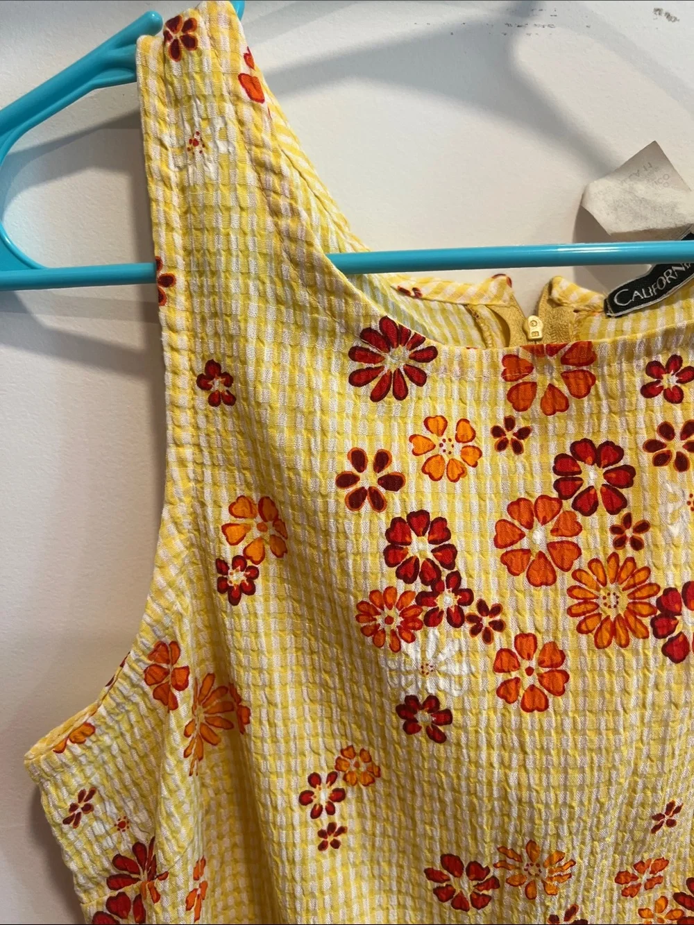 Vintage Yellow Floral Sundress with Red & Orange Blooms - Picture 2 of 8
